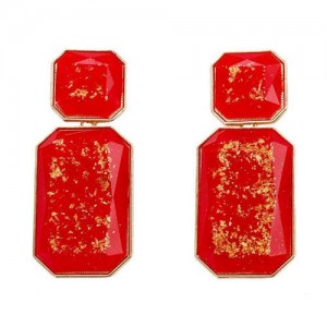 Resin Gem Square Shape Design Women Fashion Earrings - Red