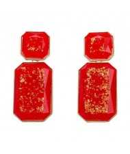 Resin Gem Square Shape Design Women Fashion Earrings - Red