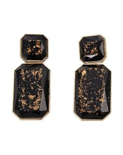 Resin Gem Square Shape Design Women Fashion Earrings - Black