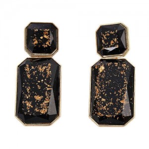 Resin Gem Square Shape Design Women Fashion Earrings - Black