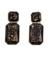 Resin Gem Square Shape Design Women Fashion Earrings - Black