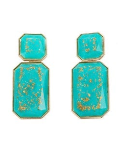 Resin Gem Square Shape Design Women Fashion Earrings - Blue