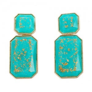 Resin Gem Square Shape Design Women Fashion Earrings - Blue