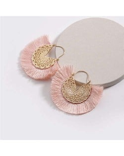 Cotton Threads Tassel Hollow Design Women Fashion Earrings - Pink