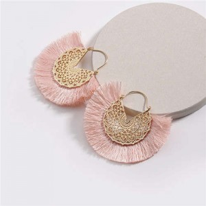 Cotton Threads Tassel Hollow Design Women Fashion Earrings - Pink