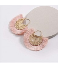 Cotton Threads Tassel Hollow Design Women Fashion Earrings - Pink