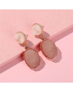Shining Stone Graceful Design Women Fashion Costume Earrings - Beige