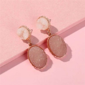Shining Stone Graceful Design Women Fashion Costume Earrings - Brown