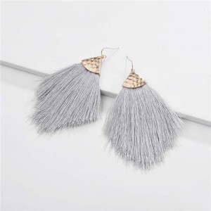 Arrow Shape Cotton Threads Tassel Women Fashion Statement Earrings - Gray
