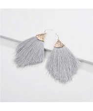 Arrow Shape Cotton Threads Tassel Women Fashion Statement Earrings - Gray