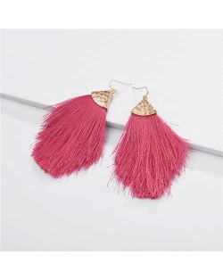 Arrow Shape Cotton Threads Tassel Women Fashion Statement Earrings - Rose