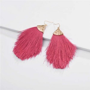 Arrow Shape Cotton Threads Tassel Women Fashion Statement Earrings - Rose