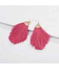 Arrow Shape Cotton Threads Tassel Women Fashion Statement Earrings - Rose
