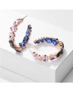 Glass Gems Embellished High Fashion Hoop Shape Women Costume Earrings