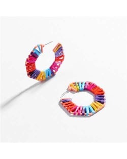 Hollow Weaving Pattern Semi-circle Shape Women Statement Earrings - Multicolor