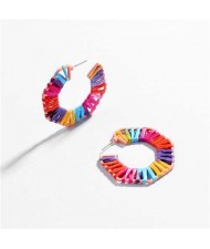 Hollow Weaving Pattern Semi-circle Shape Women Statement Earrings - Multicolor