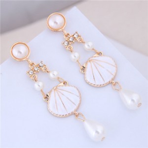Dangling Shell Shape Pendant Design High Fashion Women Earrings - White