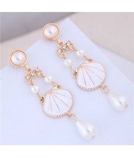 Dangling Shell Shape Pendant Design High Fashion Women Earrings - White