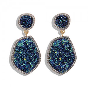 Resin Gem Dangling Irregular Shape Design Women Statement Earrings - Royal Blue