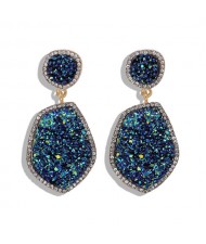 Resin Gem Dangling Irregular Shape Design Women Statement Earrings - Royal Blue