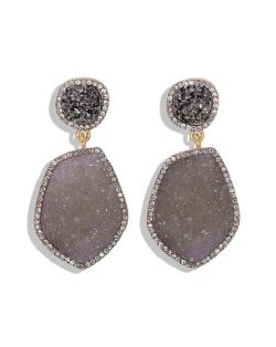 Resin Gem Dangling Irregular Shape Design Women Statement Earrings - Black