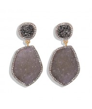 Resin Gem Dangling Irregular Shape Design Women Statement Earrings - Black