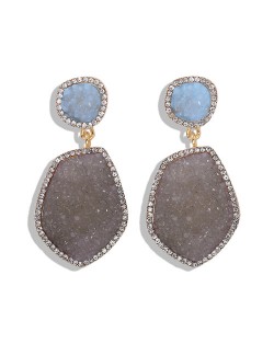 Resin Gem Dangling Irregular Shape Design Women Statement Earrings - White