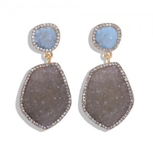 Resin Gem Dangling Irregular Shape Design Women Statement Earrings - Light Blue with Gray