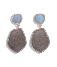 Resin Gem Dangling Irregular Shape Design Women Statement Earrings - White