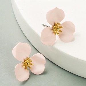 Painted Flower Adorable Fashion Women Statement Earrings - Pink