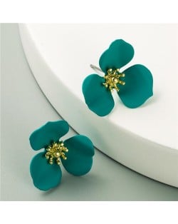 Painted Flower Adorable Fashion Women Statement Earrings - Green