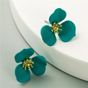 Painted Flower Adorable Fashion Women Statement Earrings - Green