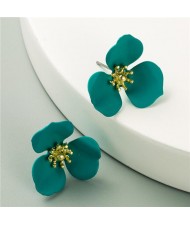 Painted Flower Adorable Fashion Women Statement Earrings - Green