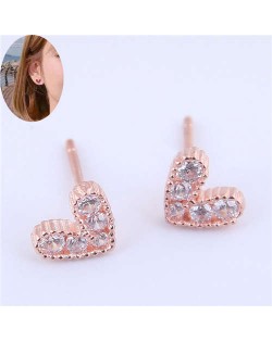 Cubic Zirconia Embellished Heart Shape Cute Fashion Women Earrings - White