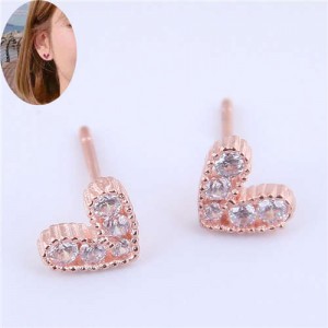 Cubic Zirconia Embellished Heart Shape Cute Fashion Women Earrings - White