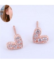Cubic Zirconia Embellished Heart Shape Cute Fashion Women Earrings - White