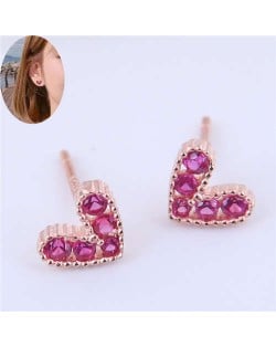 Cubic Zirconia Embellished Heart Shape Cute Fashion Women Earrings - Rose