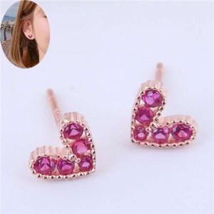 Cubic Zirconia Embellished Heart Shape Cute Fashion Women Earrings - Rose