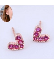 Cubic Zirconia Embellished Heart Shape Cute Fashion Women Earrings - Rose