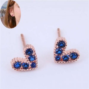 Cubic Zirconia Embellished Heart Shape Cute Fashion Women Earrings - Ink Blue