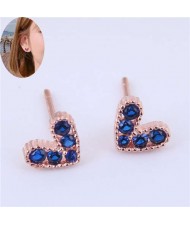 Cubic Zirconia Embellished Heart Shape Cute Fashion Women Earrings - Ink Blue
