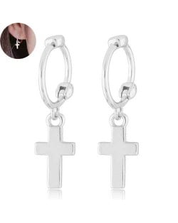 Korean Fashion Cute Dangling Cross Women Earrings - Silver