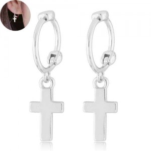 Korean Fashion Cute Dangling Cross Women Earrings - Silver
