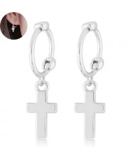 Korean Fashion Cute Dangling Cross Women Earrings - Silver