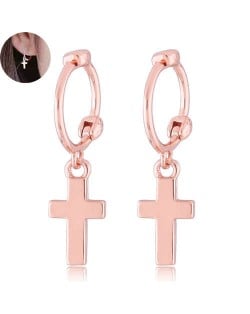 Korean Fashion Cute Dangling Cross Women Earrings - Golden