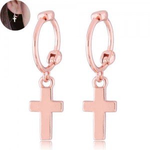 Korean Fashion Cute Dangling Cross Women Earrings - Golden