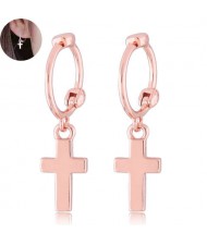 Korean Fashion Cute Dangling Cross Women Earrings - Golden