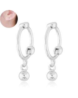 Dangling Bead Design Korean Fashion Copper Women Ear Clips - Silver