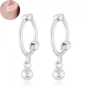 Dangling Bead Design Korean Fashion Copper Women Ear Clips - Silver