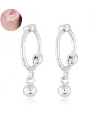 Dangling Bead Design Korean Fashion Copper Women Ear Clips - Silver